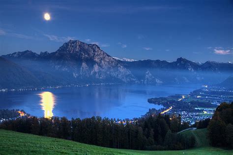 Alpine Evening Moonrise Over Traun Lake And Grünberg Take Flickr