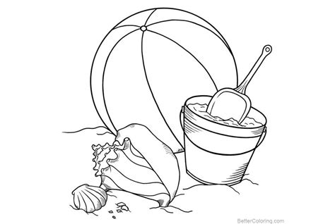 Free printable hard coloring pages for adults. Beach Ball Coloring Pages with Seashell - Free Printable ...