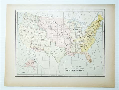 1889 Color Map Of The Lower 48 States Of The United States Usa