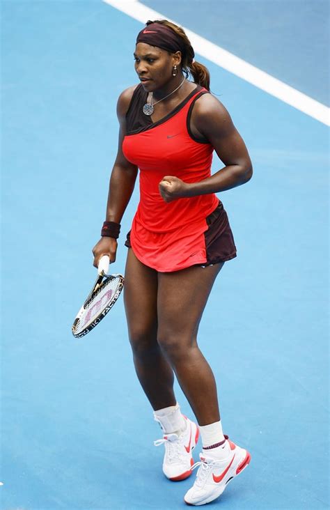 Serena Williams Wearing A Red Swoop Dress At The Medibank International