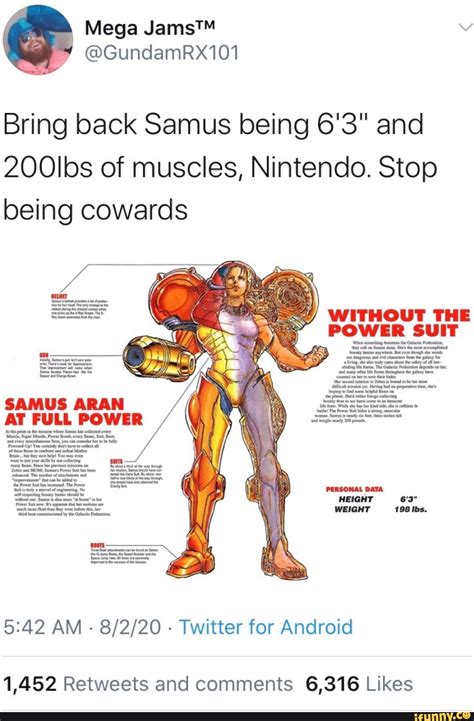 Mega Bring Back Samus Being 63 And 200lbs Of Muscles Nintendo Stop
