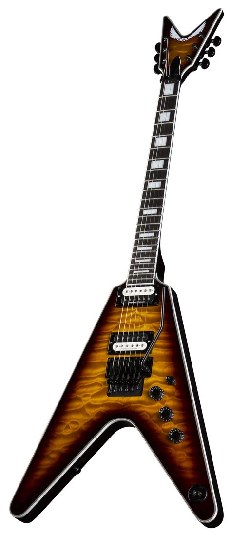 Dean V Select Quilt Top Floyd Rose Guitar Trans Brazilia