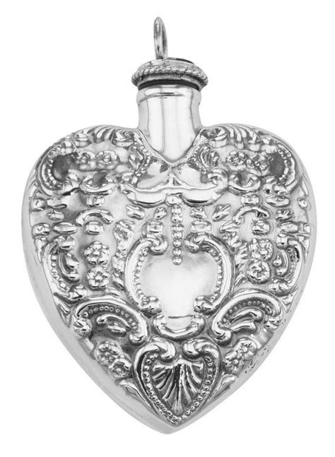 Large Antique Style Heart Perfume Bottle Pendant Sterling Silver In