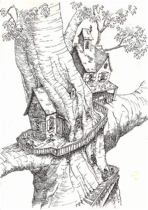 Adult Coloring Pages Tree House Clip Art Library