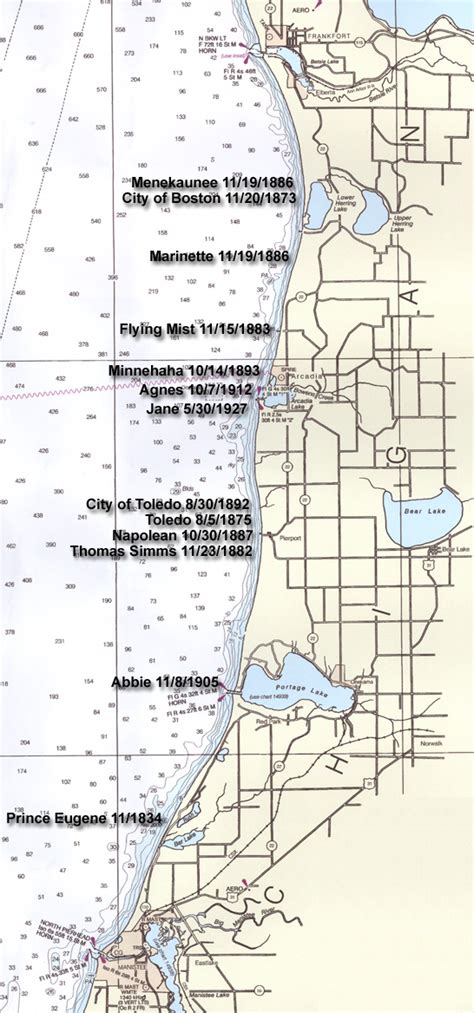 Map Of Arcadia Area Shipwrecks
