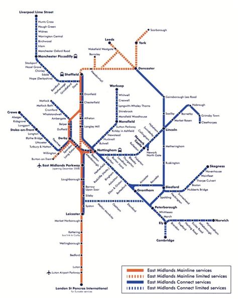 Map Of East Midlands Rail Manchester Piccadilly Cleethorpes Midlands