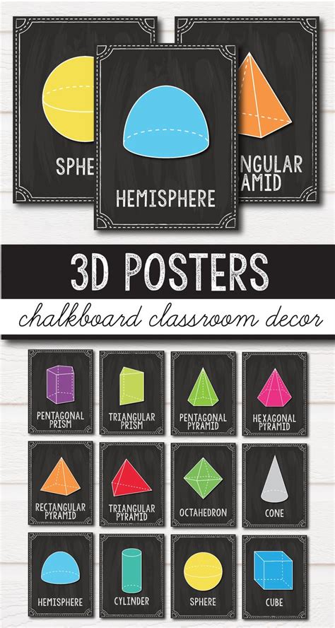 3d Shape Posters Chalkboard Classroom Decor Theme Perfect For