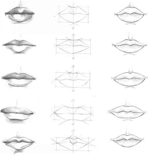 How To Draw Lips Step By Step With Pencil Frontal View Quarters View