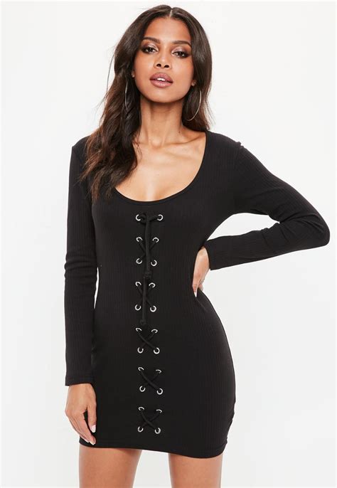 Black Lace Up Bodycon Dress Missguided Lace Up Bodycon Dress Women