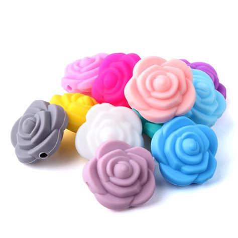 Keep Grow 12pcs 20mm Double Faced Rose Flower Silicone Beads For