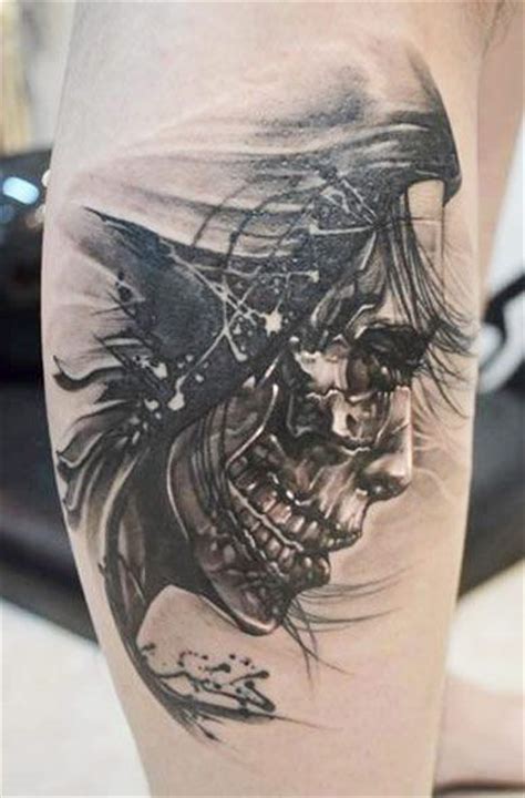 Stunning Black And White Horror Style Arm Tattoo Of Mystical Monster