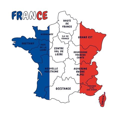 Premium Vector Map Of France With French Regions And Flag Hand Drawn