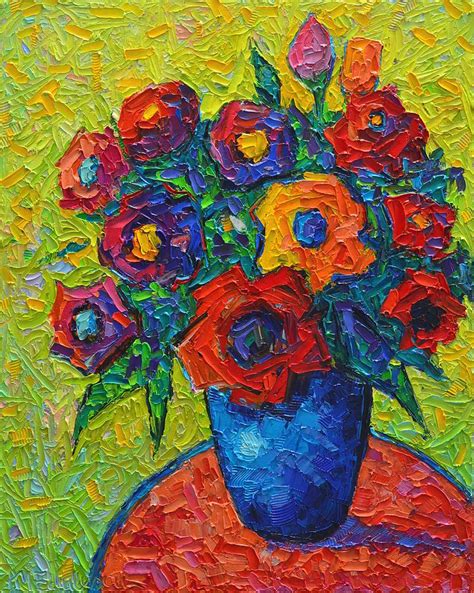 Colorful Wild Roses 10 Modern Impressionist Impasto Palette Knife Oil