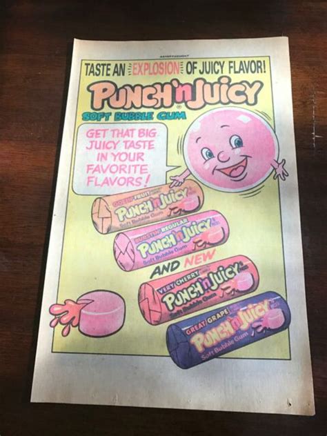 1983 Vintage 65x10 Comic Print Ad For Punch N Juicy Soft Bubble Gum