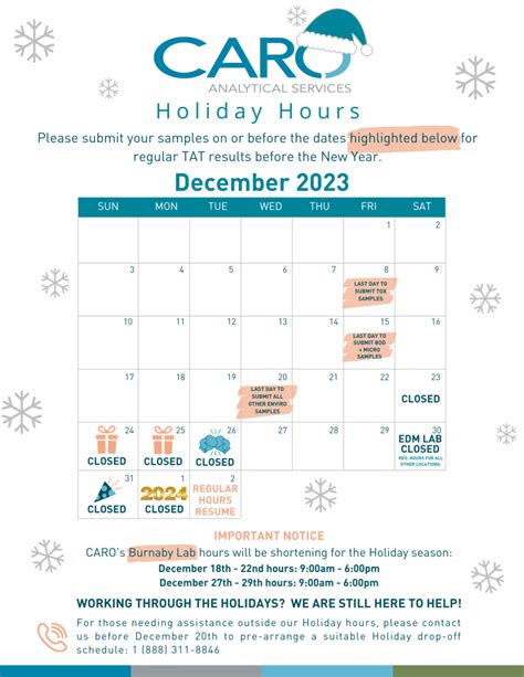Caros 2023 Holiday Hours Caroca