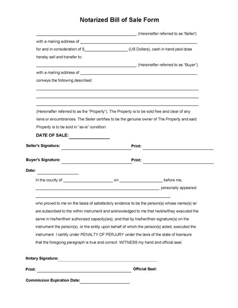 Free Notarized Bill Of Sale Forms Pdf How To Notarize