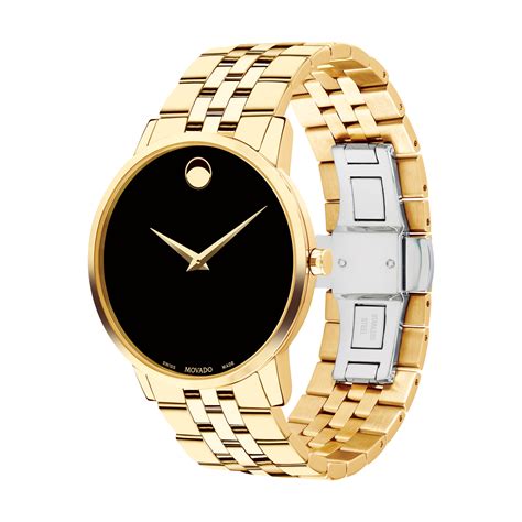 Movado Museum Classic Mens Gold Pvd Bracelet Watch With Black Dial
