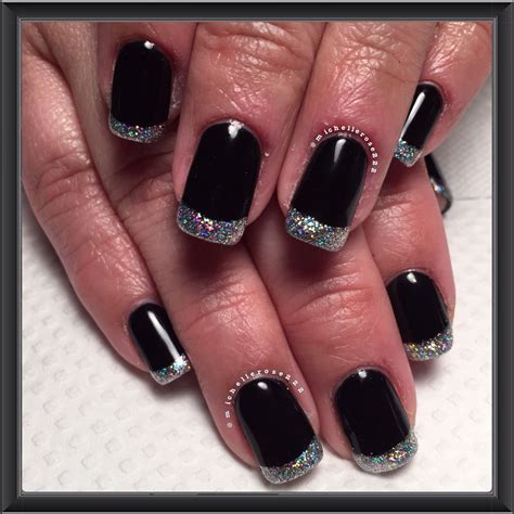 Glitter French Gel Manicure Glitter Tip Nails Black Nails With Glitter