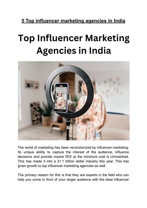 Ppt 5 Top Influencer Marketing Agencies In India Powerpoint