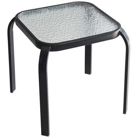 At Home 20 16 X 17 Height Black Square Steel Table With Glass Top