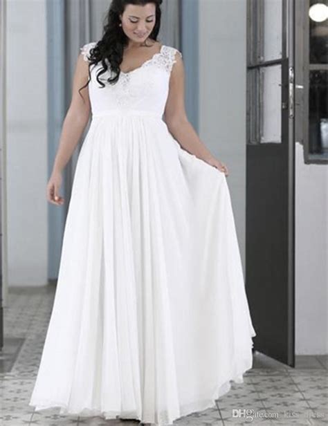 new elegant plus size beach wedding dresses v neck sleeveless lace chiffon floor length bridal