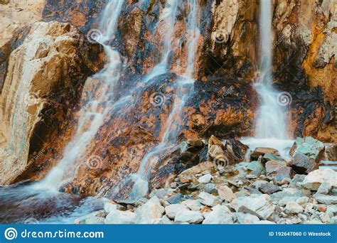 Sunny Scenery Of A Beautiful Waterfall In Rio Tinto Huelva Spain