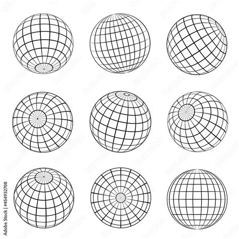 Collection Of Globe Grid Vector Illustration Striped 3d Spheres Earth