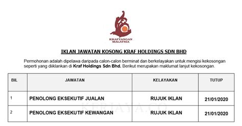 Explore tweets of kerja kosong @kerjakosong123 on twitter. Permohonan Jawatan Kosong Kraf Holdings Sdn Bhd • Portal ...