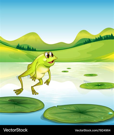 A Pond With Frog Jumping Royalty Free Vector Image