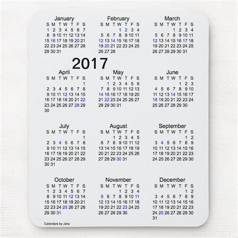 2017 Large Print Smoke Holiday Calendar By Janz Mouse Pad Zazzle