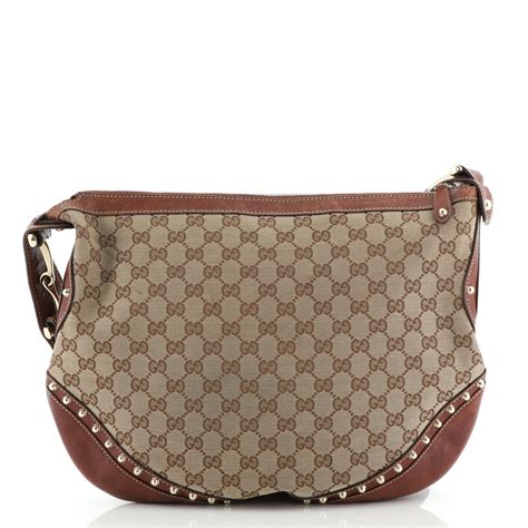 Gucci Pelham Web Hobo Studded Gg Canvas Medium Rebag