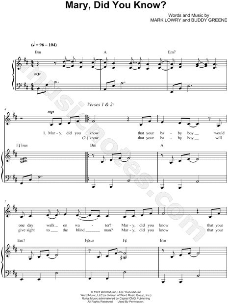Well i know this little chapel on the boulevard we can go, no one will know, come on girl. Print and download Mary, Did You Know? sheet music by ...