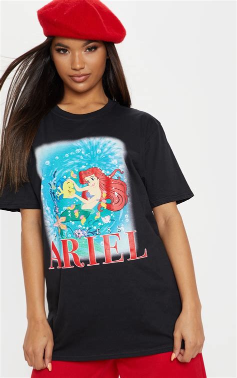 Black Disney Princess Ariel Print Oversized T Shirt Prettylittlething Usa