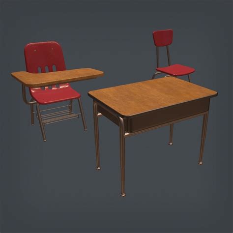 3d Model School Desk And Chairs Set Cgtrader