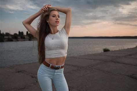 Women Outdoors Arms Up Long Hair Women Model Dmitry Shulgin