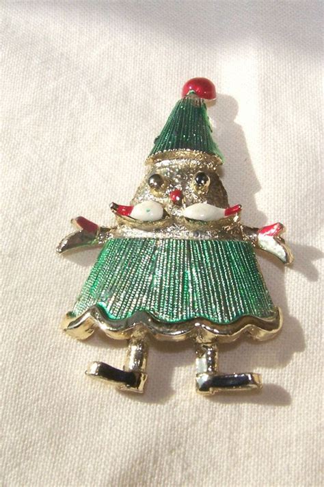 Santa Brooch Enamel Large Unmarked Christmas Jewelry Holiday Bling