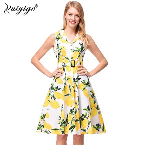 Ruiyige Spring Summer Lemon Print Floral Vintage Women Plus Size Party