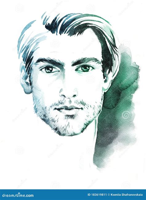 Young Beautiful Man Watercolor Fashion Illustration Stock Image Image
