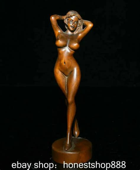 Old Chinese Boxwood Hand Carved Sexy Nude Beautiful Woman Belle Sculpture Eur