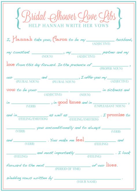 Free thanksgiving printables for kids. Bridal Shower Mad Libs Funny Shower Game Write Your Vows