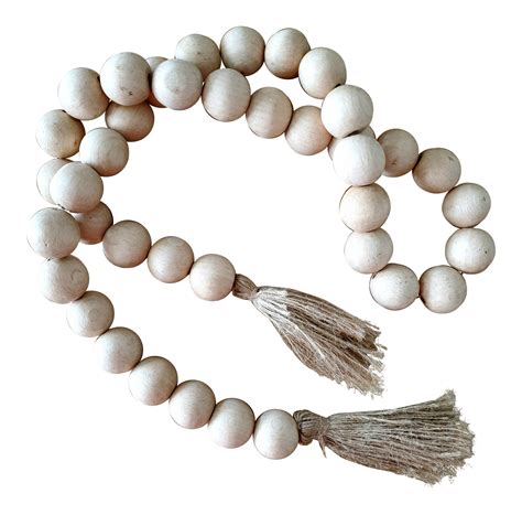 Natural Wood Bead Garland W/ Jute Tassels in 2020 | Beaded garland, Wood beads, Wood bead garland