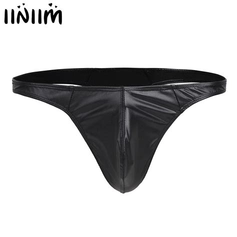 iiniim men sexy lingerie panties patent leather bulge pouch jockstraps bikini g string briefs