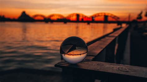 Download Wallpaper 2560x1440 Crystal Ball Sphere Reflection Sunset