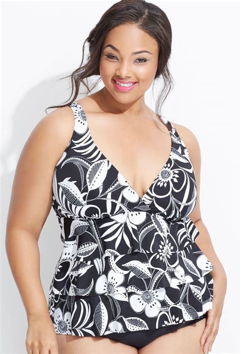 Palm Floral Tiered One Piece Swimsuit Avenue Plus Size Swimsuits