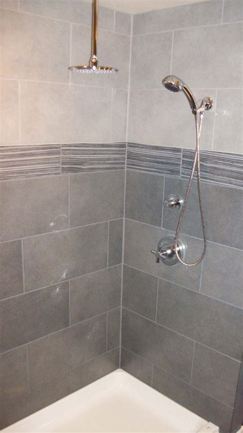 12x24 horizontal tile brick pattern shower bathroom remodel. Wonderful shower tile and beautiful lavs! | Rose ...