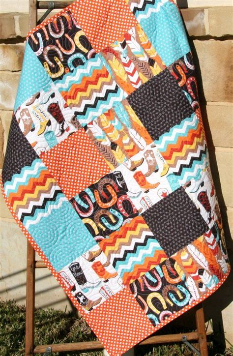 The detailed embroidered horseshoes and sheriff stars finish the look perfectly. Western Boys Quilt, Baby Quilt Homemade, Personalized ...