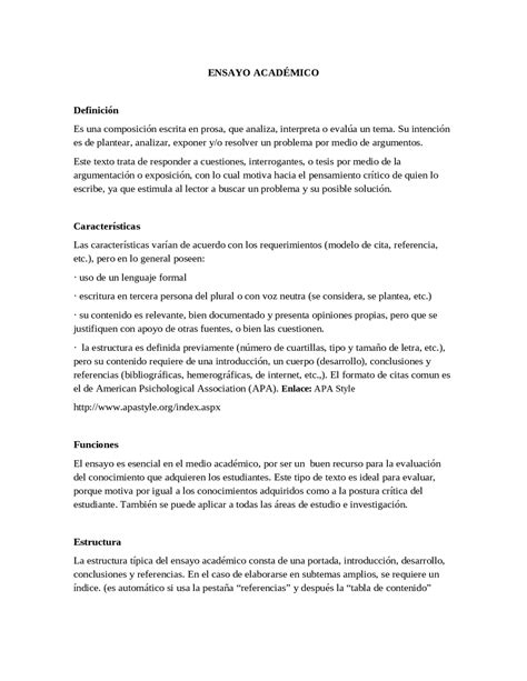 Ensayo Academico Ejemplo Guías Proyectos Investigaciones De