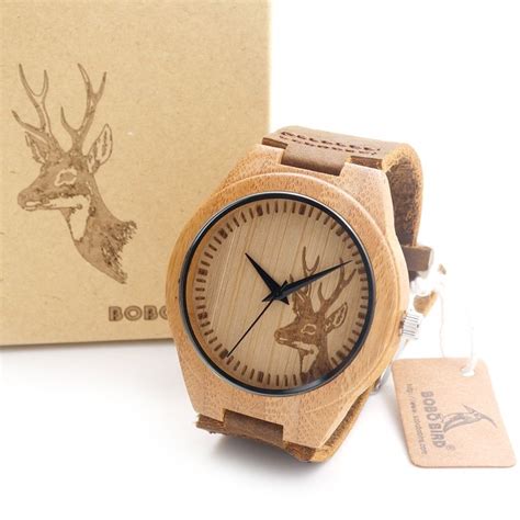 Bamboo Watch Quartz Real Leather Strap Price 3599 And Free Shipping