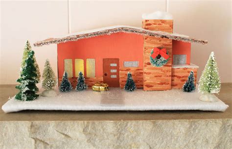 Midcentury Modern Mini Putz House With Roman Brick Wrap Around Planter