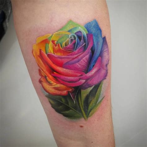 Watercolor Rainbow Rose Tattoo